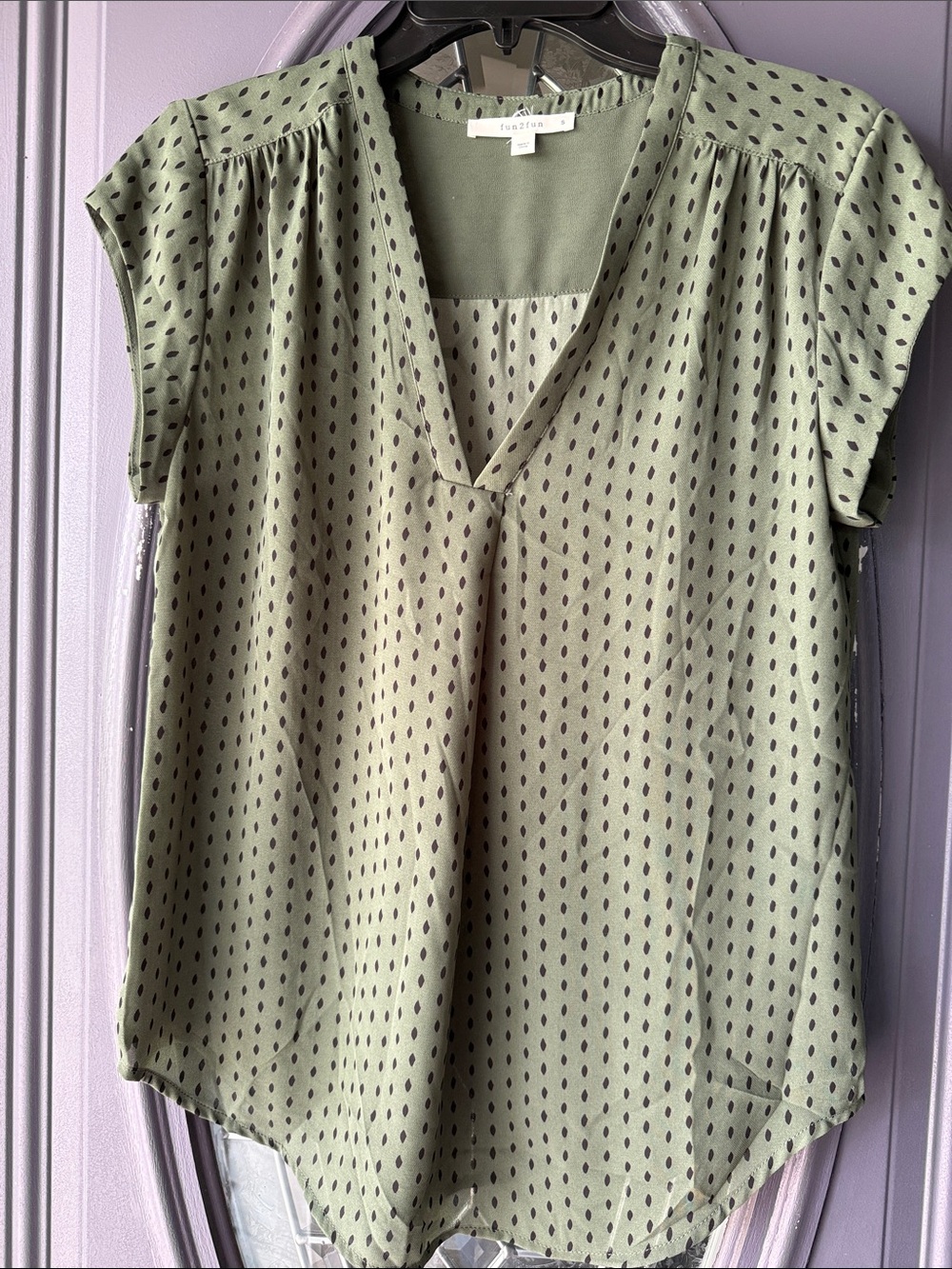 Olive Green Dot V-Neck Blouse